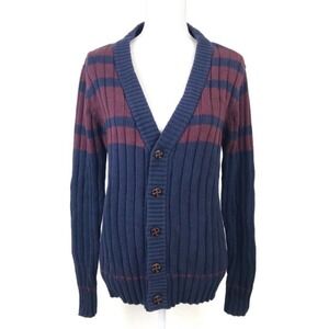 Cardigan Sweater V Neck Button Down Retro Inspired University Preppy Navy Small